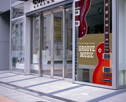 Roland Window Graphics - Guitar Shop using white ink